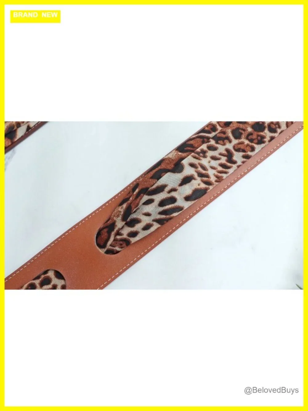 Women's Reversible PU Leather Scarf Belt Set with Leopard Print Chiffon Scarf -